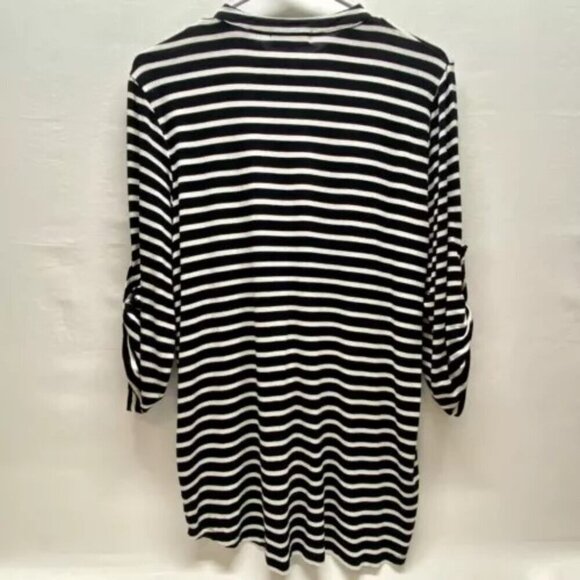 Calvin Klein Women's Half Zip Large White Black Stripe Gold CK Logo Buttons GUC - Picture 9 of 13